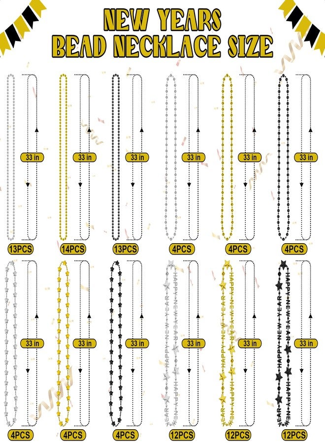 EOBOH 50PCS New Years Eve Necklace, Black Gold Silver Beads Necklaces Party Supplies 2026, 12 Kinds of HAPPY NEW YEAR Star Bead Necklaces Bulk, Beaded Necklace 2026 Accessories for New Years Decor - Image 2